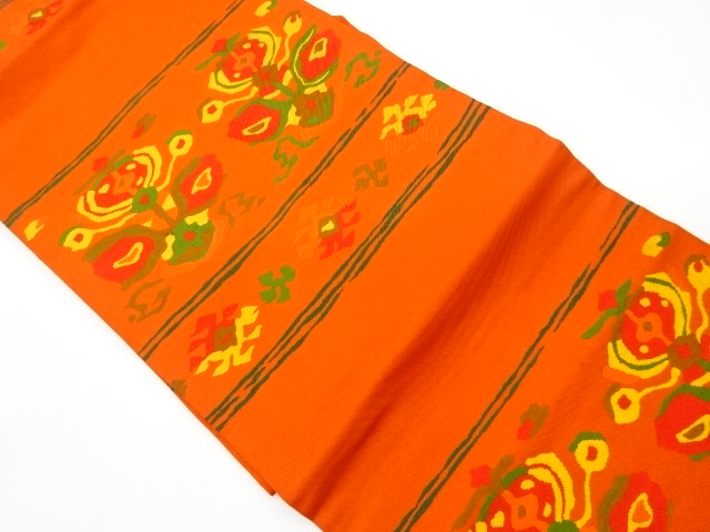 JAPANESE KIMONO / VINTAGE NAGOYA OBI / WOVEN ABSTRACT FLOWER & STRIPE